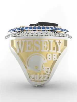 Chi tiết bên trái nhẫn vô địch bóng đá Mỹ với tên cầu thủ WESELY và số áo 88