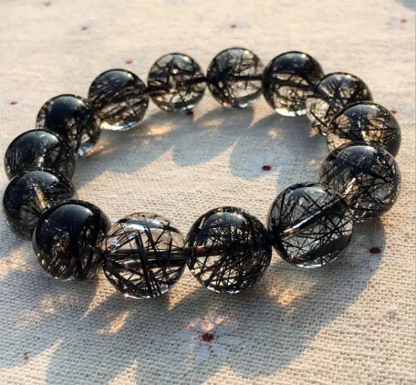 Vòng tay từ đá thạch anh tóc đen bóng, tăng cường trực giác và bình an