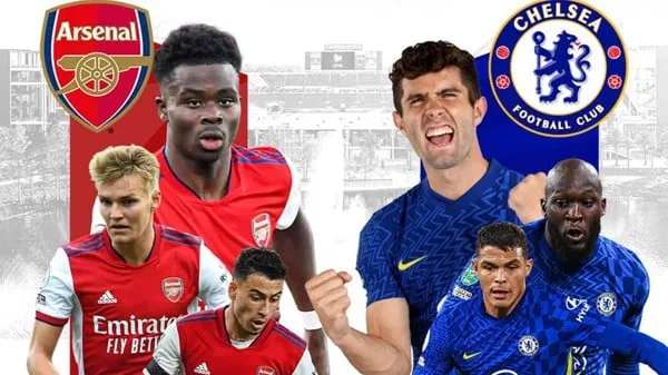 Cầu thủ Chelsea và Arsenal đối mặt trong trận Derby London, thể hiện tính cạnh tranh mãnh liệt.