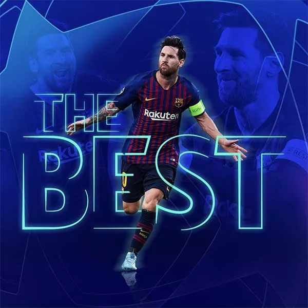 Hình ảnh siêu sao Lionel Messi ăn mừng, biểu tượng của người đã từng ghi năm bàn thắng gọi là gì